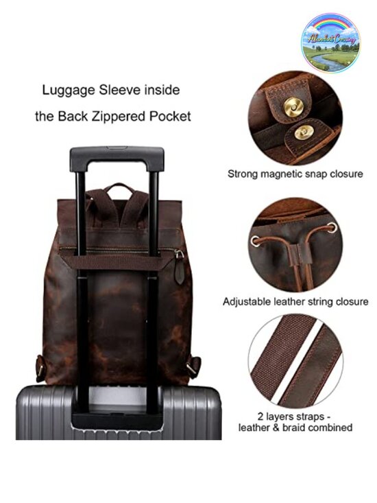 Genuine Leather Backpack Purse Travel Daypack with Luggage Sleeve main image 4